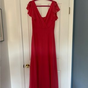 Guava colored bridesmaid dress